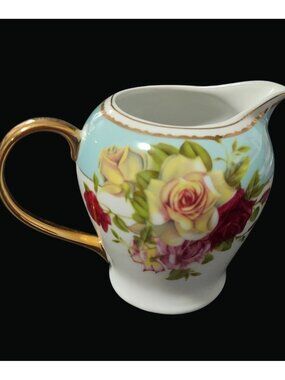 Vintage Sorelle Floral Porcelain Creamer With Gold Handle And Rose Design T23 F